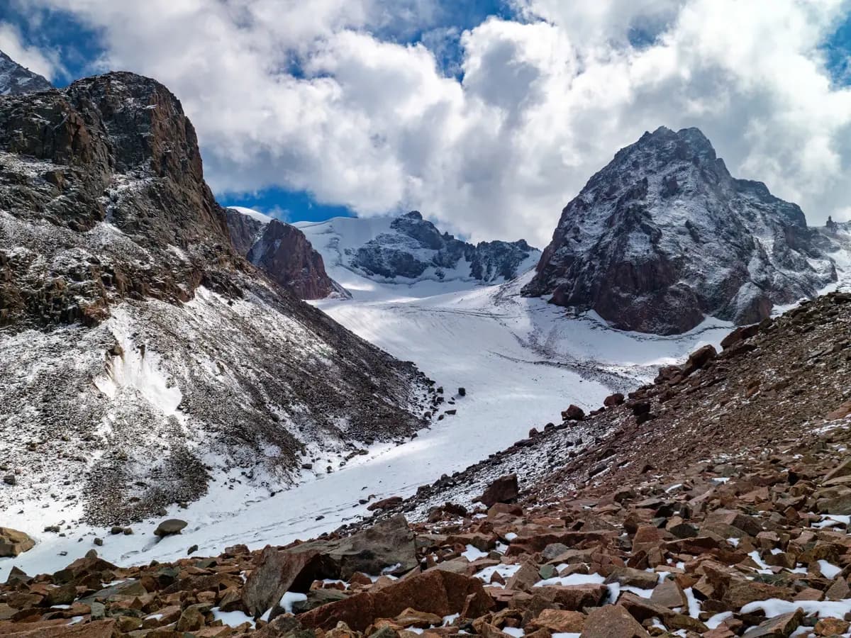 Bogdanovich Glacier landscape in Kazakhstan